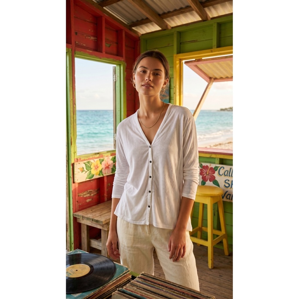 Women's Lucky Brand White‎ Viscose Relaxed Button Up Knit Top M Resort